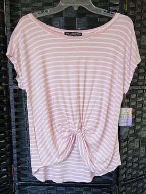 NWT Elite Collection Women’s Pink Striped Twist Knot Front Pullover Tee SZ L